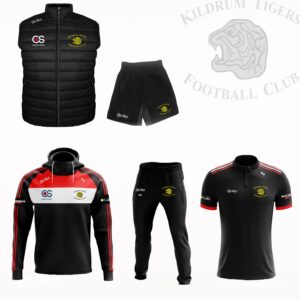 Kildrum Tigers FC – Adults Pack 2:  Hoodie, Skinnies, Polo, Leisure Shorts, Body Warmer