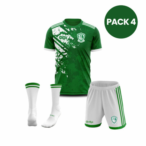 Burrishoole – Pack 4: Kids Green Jersey, Socks & White Shorts